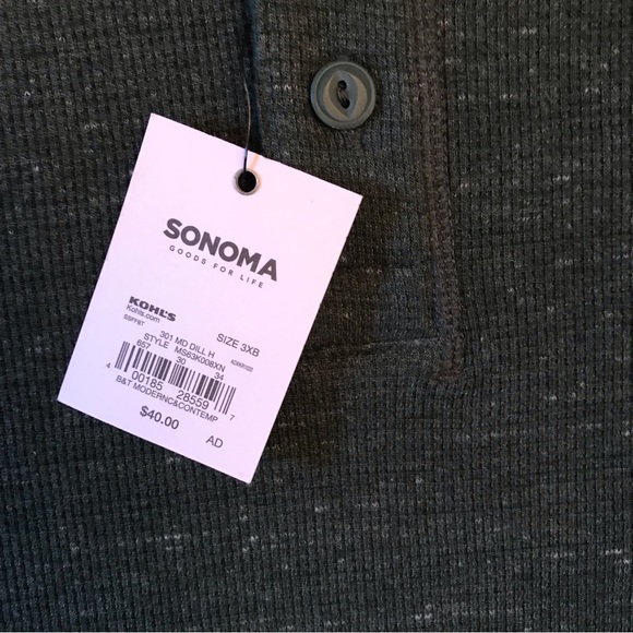 Sonoma Thermal Henley Long Sleeve Tee NEW Mens Size 3X Big Hunter Green Cotton - Picture 5 of 7